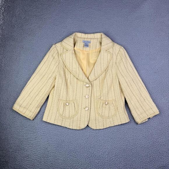Jackets & Blazers - Mac & Jac Y2K Yellow Tweed Button-Up Cotton Blend Cropped Jacket Women's Size 10